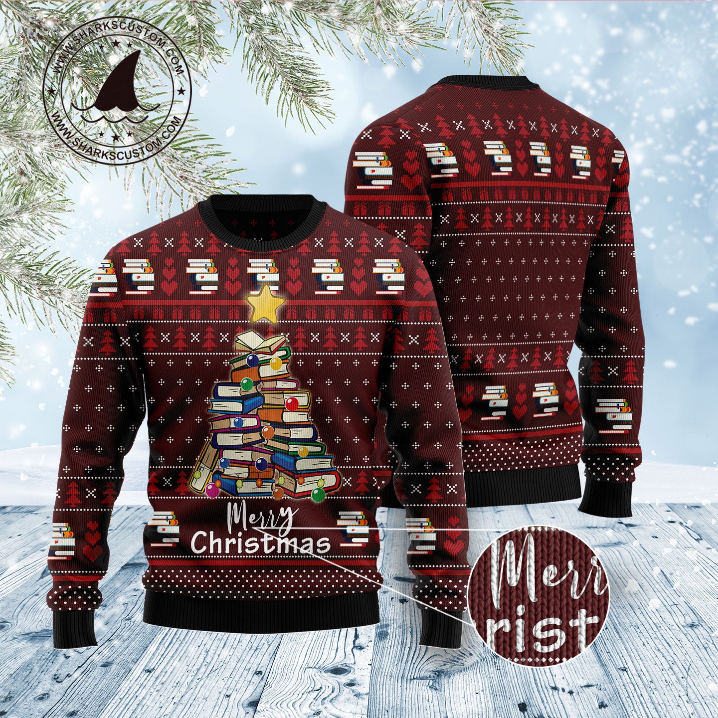 Book Pine D1211 Ugly Christmas Sweater