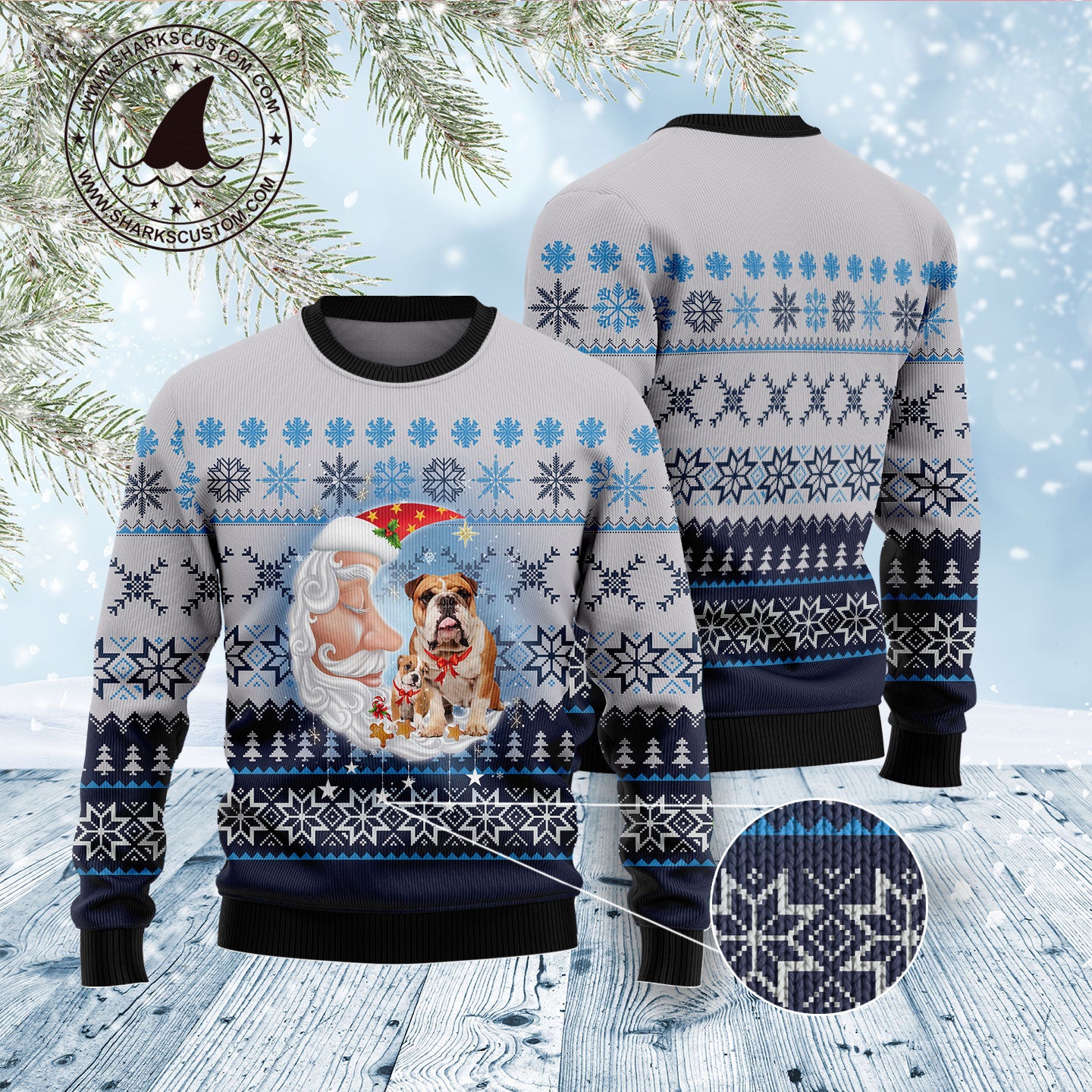 Bulldog Love Santa Moon D1311 Ugly Christmas Sweater