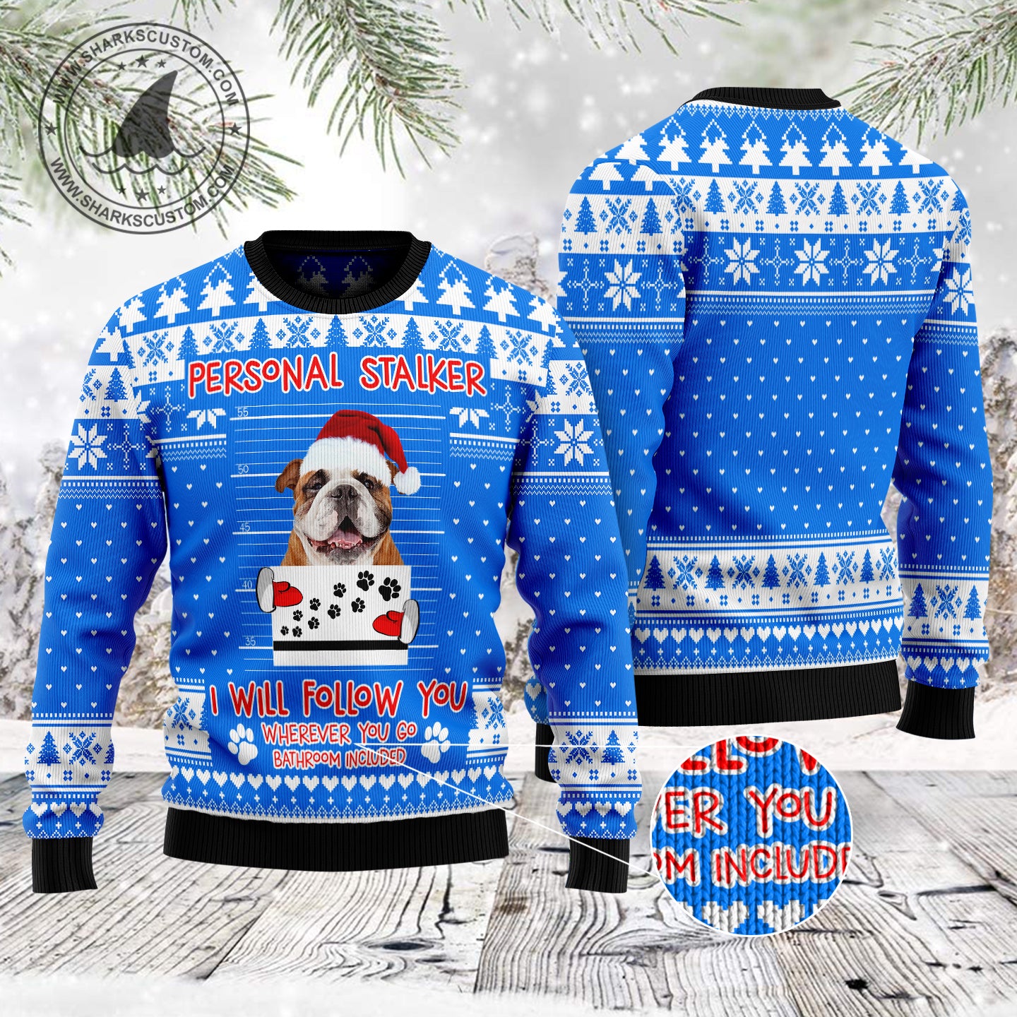 Personal Stalker Bulldog TG51127 unisex womens & mens, couples matching, friends, dog lover, funny family ugly christmas holiday sweater gifts (plus size available)