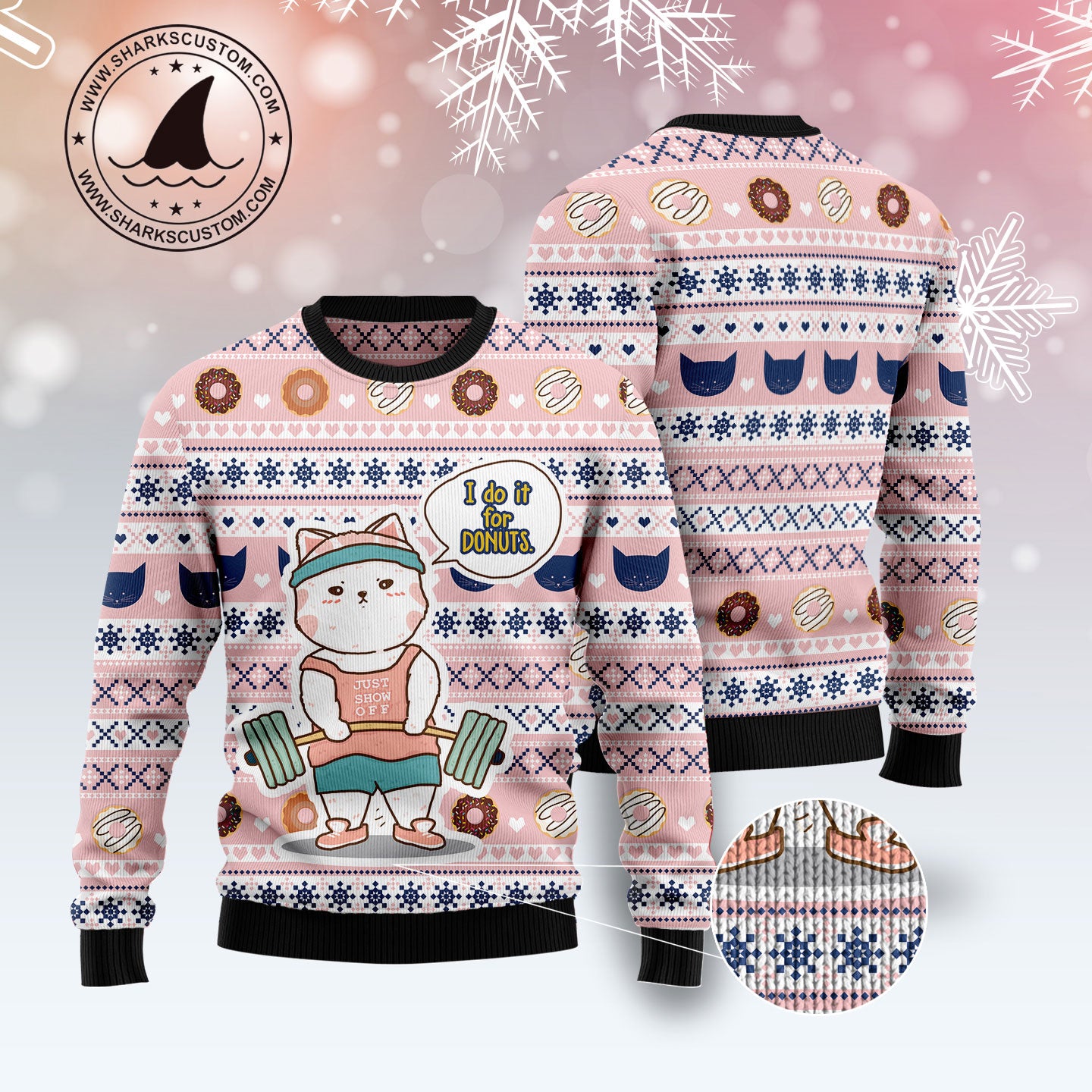 Cat I Do It For Donuts TG51013 - Ugly Christmas Sweater