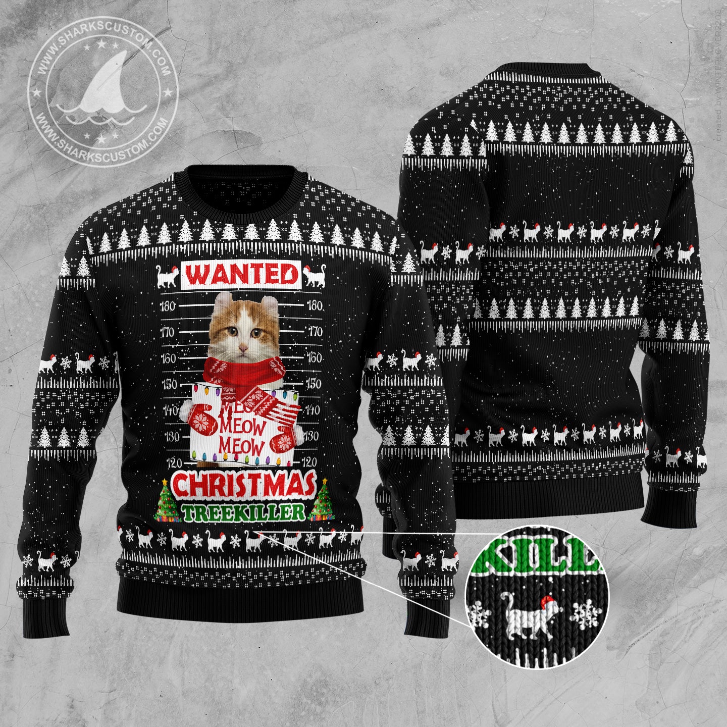 Cat Treekiller Custom Photo TG51125 unisex womens & mens, couples matching, friends, cat lover, funny family ugly christmas holiday sweater gifts (plus size available)