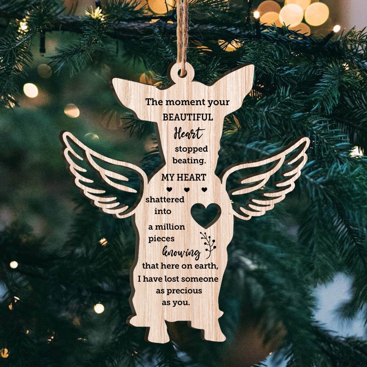 Chihuahua Dog Shape Personalizedwitch Christmas Printed Wood Memorial Ornament