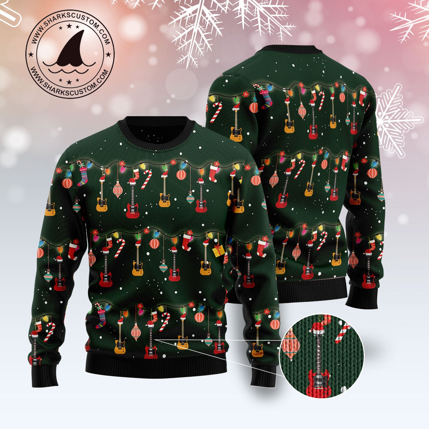 Christmas Instrument Electric Guitar TG51020 Ugly Christmas Sweater unisex womens & mens, couples matching, friends, funny family sweater gifts (plus size available)