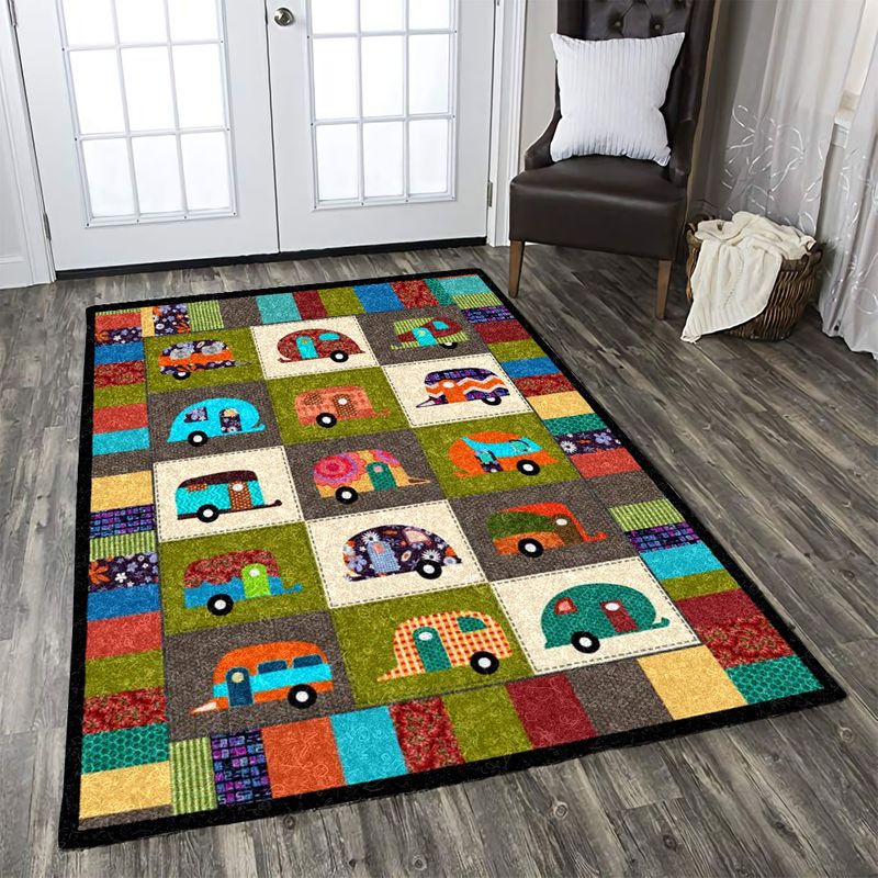 Colorful Caravan Camping Rectangle Rug 11