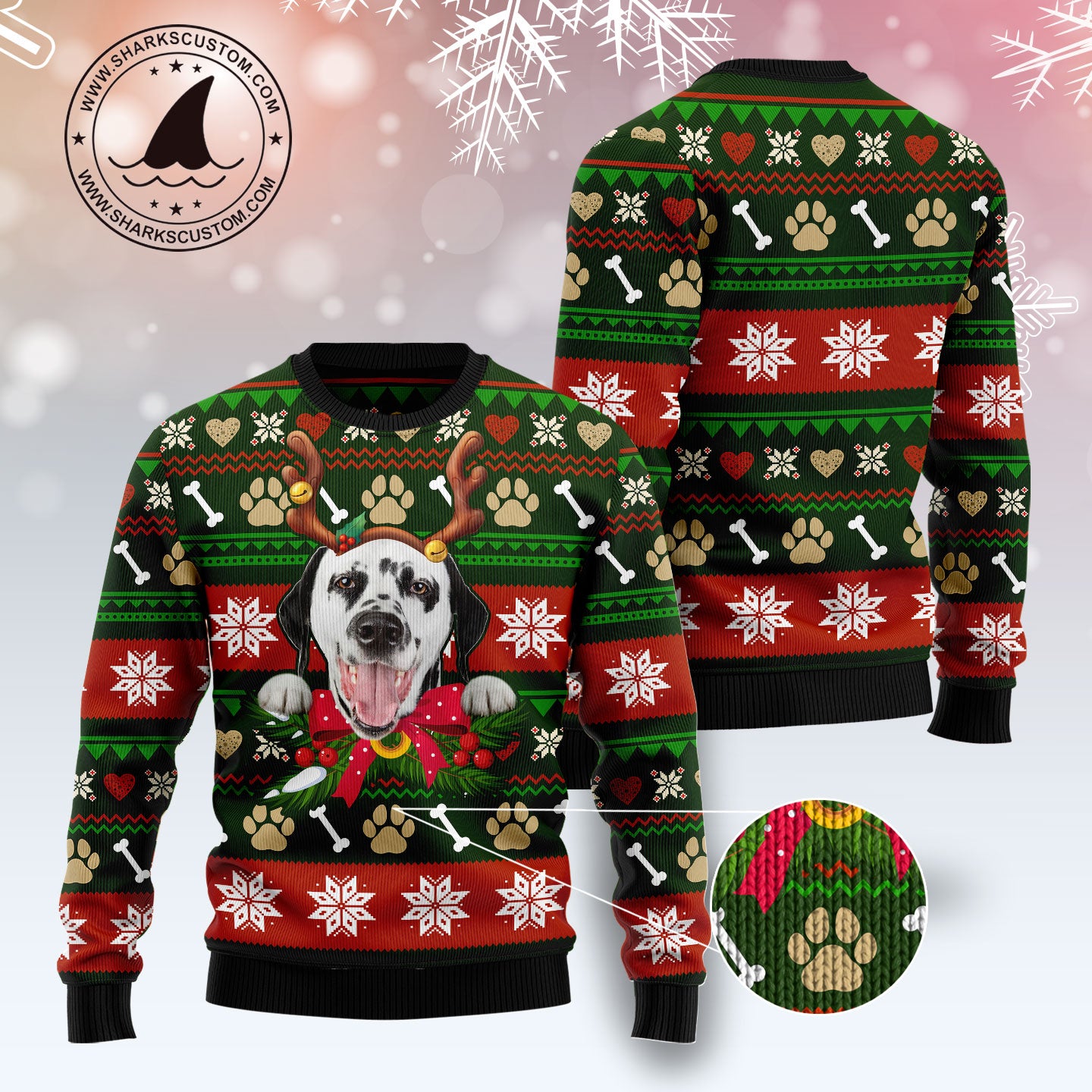 Dalmatian Funny TY0412 unisex womens & mens, couples matching, friends, funny family ugly christmas holiday sweater gifts (plus size available)