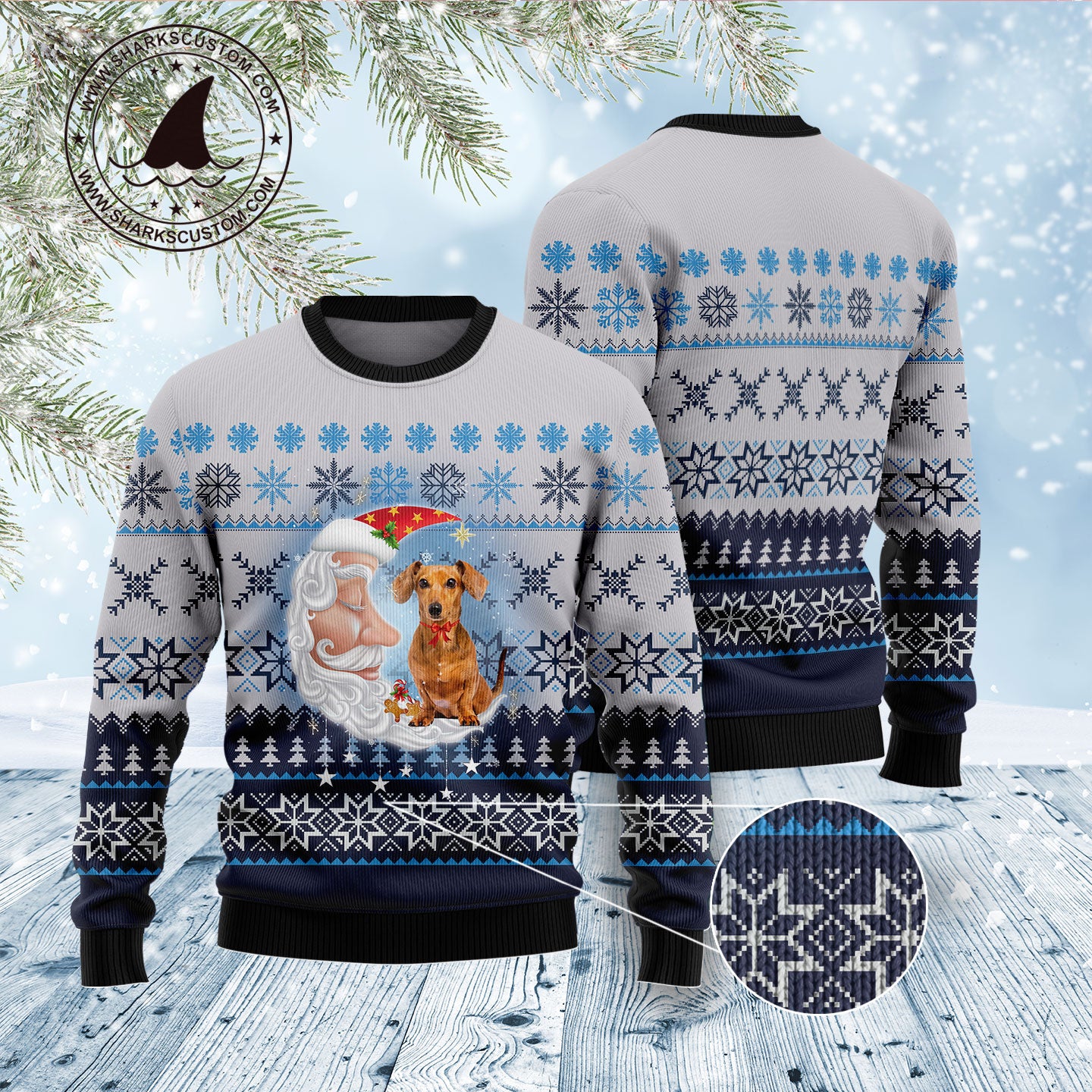 Dachshund Love Santa Moon D1311 Ugly Christmas Sweater