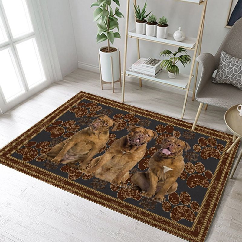 Dogue de Bordeaux Paw Floral Rectangle Rug