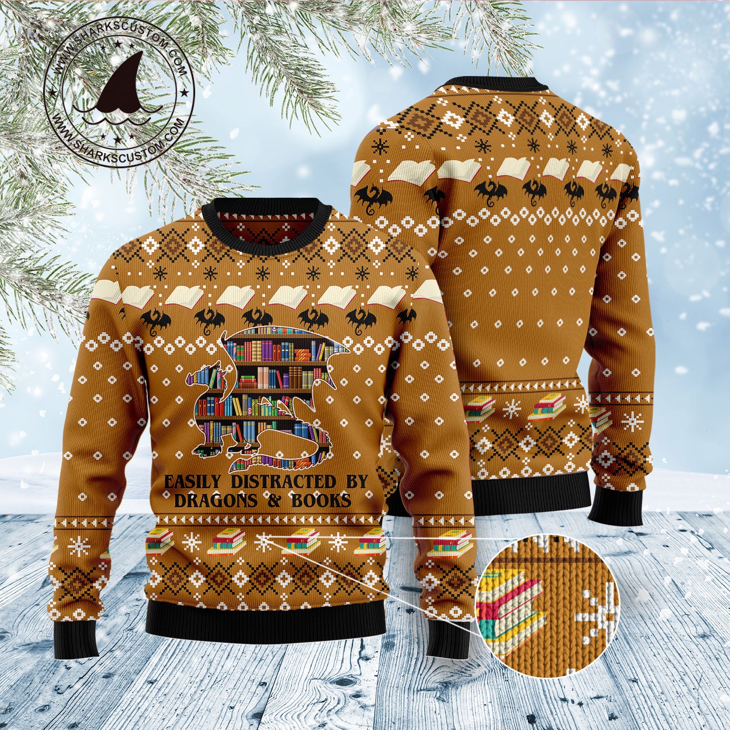 Dragon and Book D1011 Ugly Christmas Sweater
