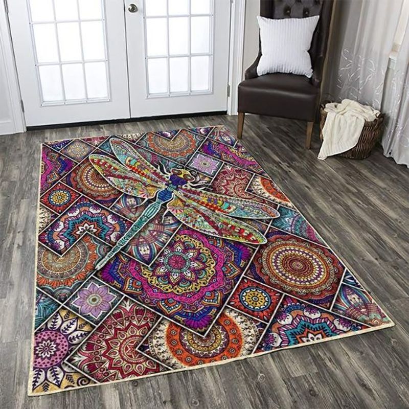 Dragonfly Mandala Rectangle Rug
