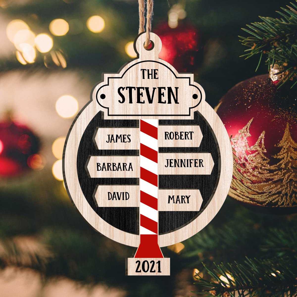 Family Post Sign Custom Member Names Gift Personalizedwitch Personalized Layered Wood Christmas Ornament