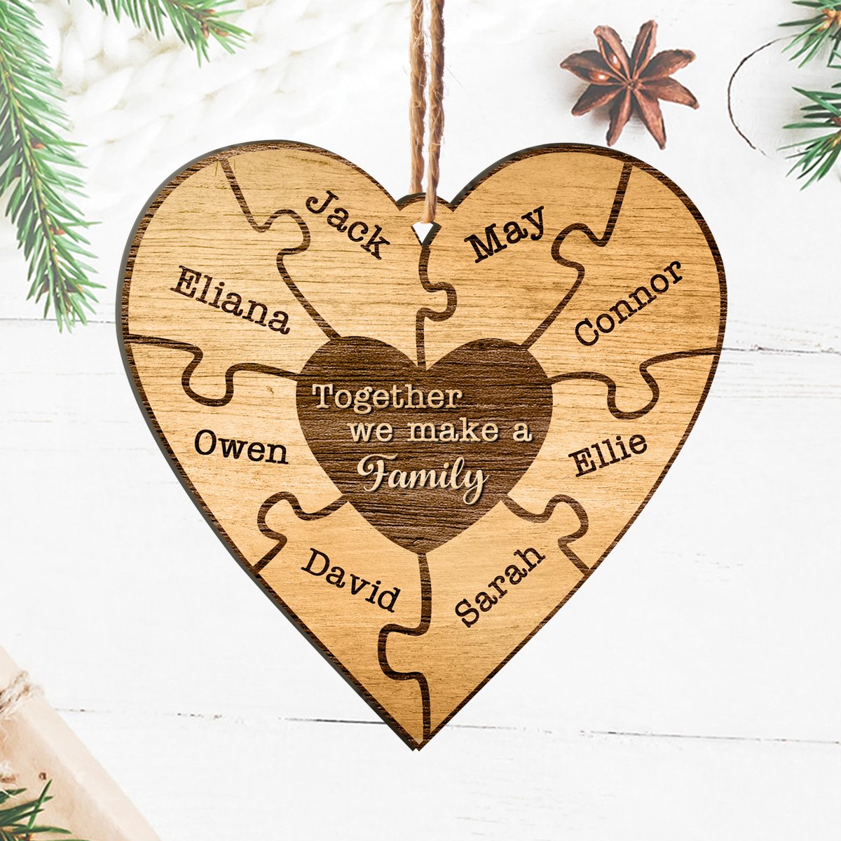 Family Heart Custom Member Names Personalizedwitch Personalized Layered Wood Christmas Ornament