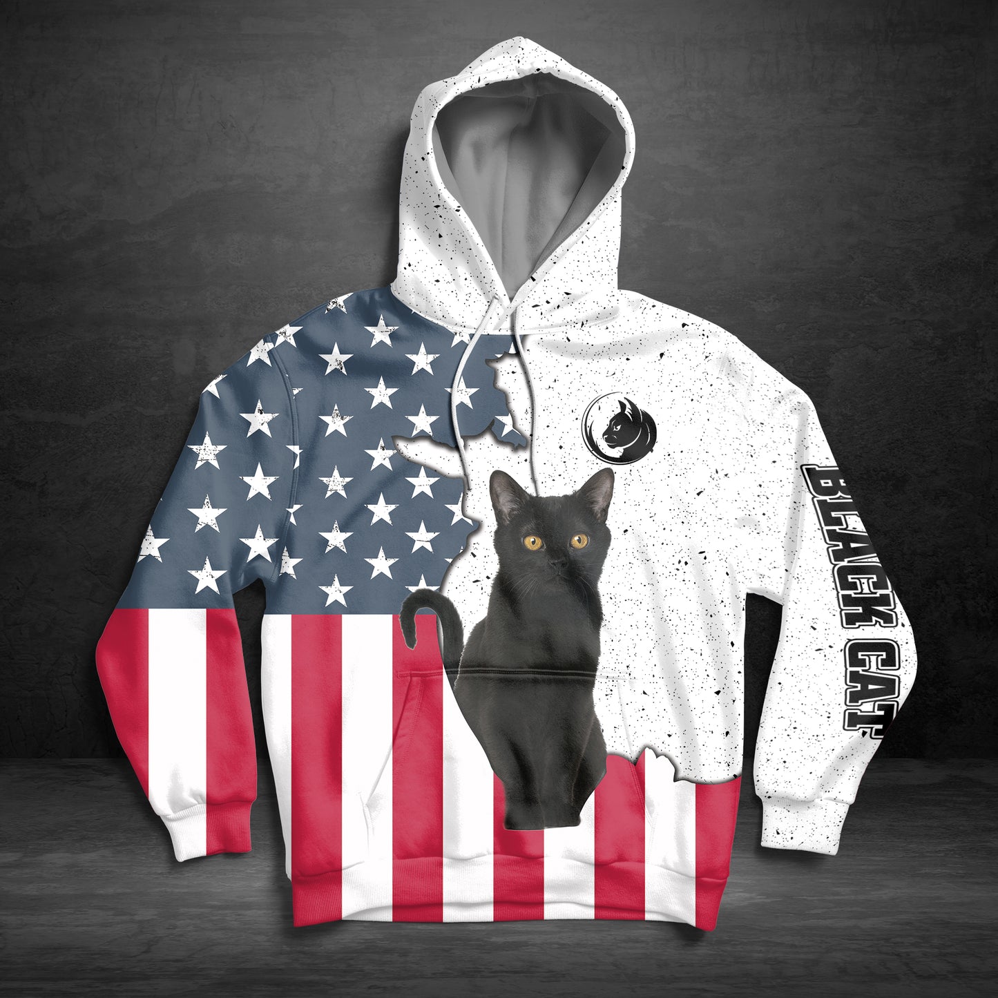Black Cat US Flag G51113 - All Over Print Unisex Hoodie