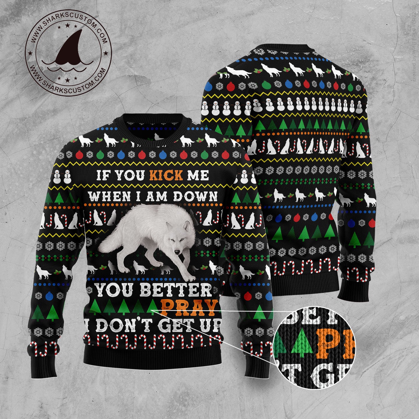 Blue Snow Awesome Wolf G51029 Ugly Christmas Sweater