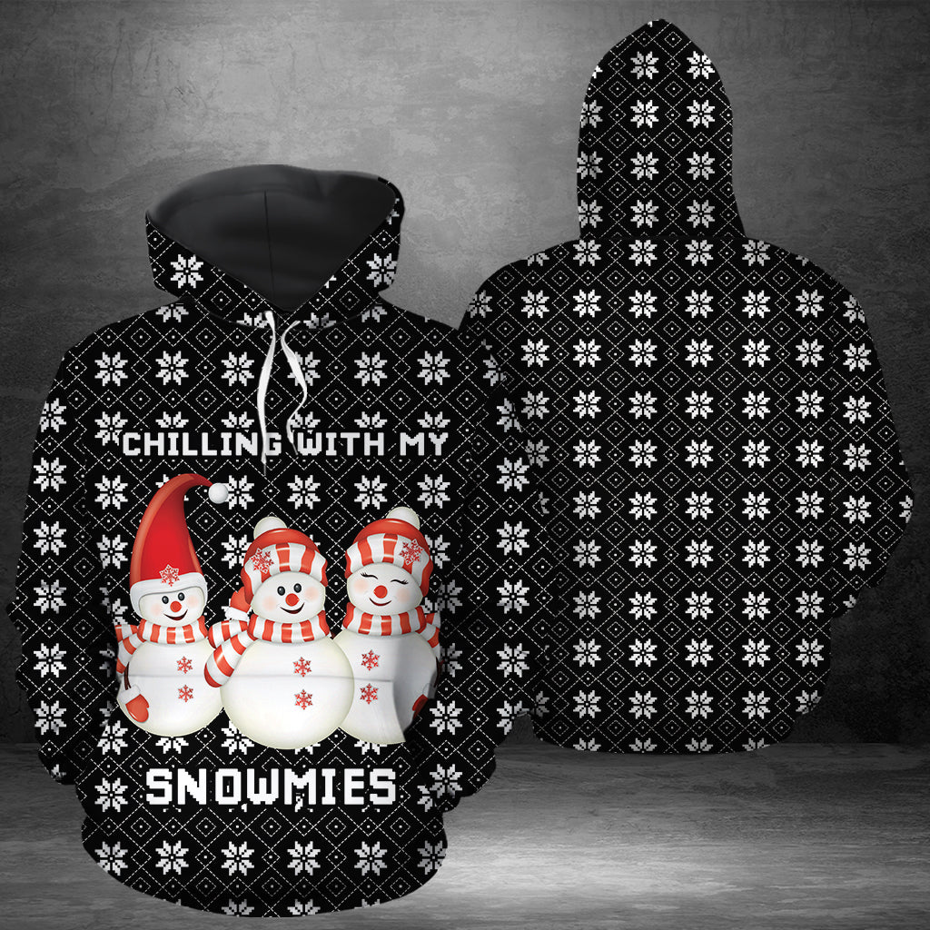 Chilling With My Snowmies G5128 unisex womens & mens, couples matching, friends, snowman lover, funny family sublimation 3D hoodie christmas holiday gifts (plus size available)