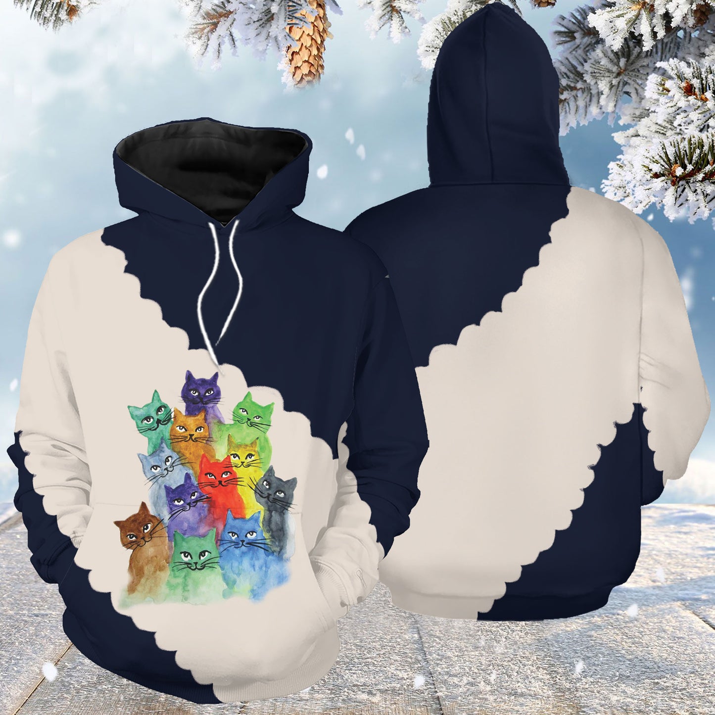Colorful Gradient Cat G5123 unisex womens & mens, couples matching, friends, cat lover, cat mom, funny family sublimation 3D hoodie christmas holiday gifts (plus size available)