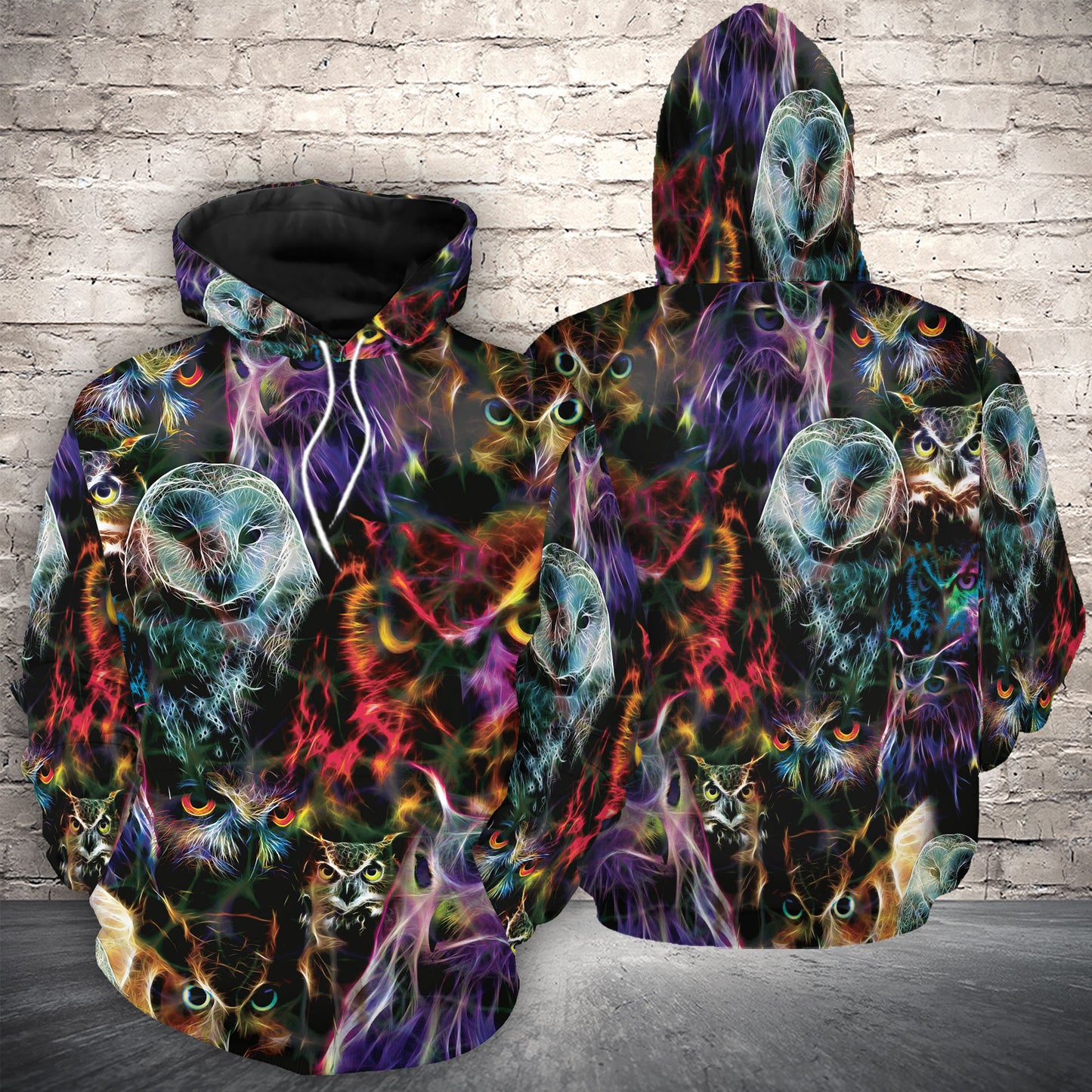 Owl Neon G51130 unisex womens & mens, couples matching, friends, owl lover, funny family sublimation 3D hoodie christmas holiday gifts (plus size available)