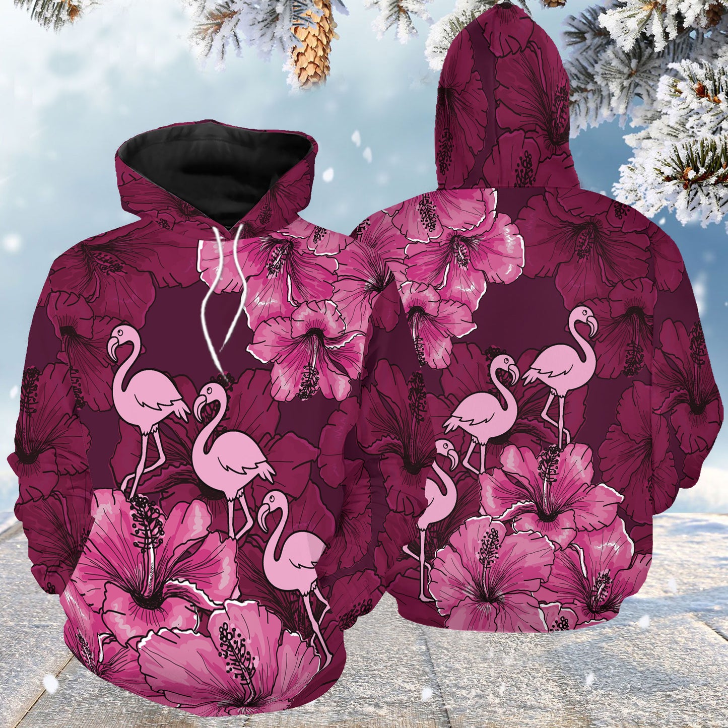 Pink Hibiscus Flamingo G5121 unisex womens & mens, couples matching, friends, flamingo lover, funny family sublimation 3D hoodie christmas holiday gifts (plus size available)