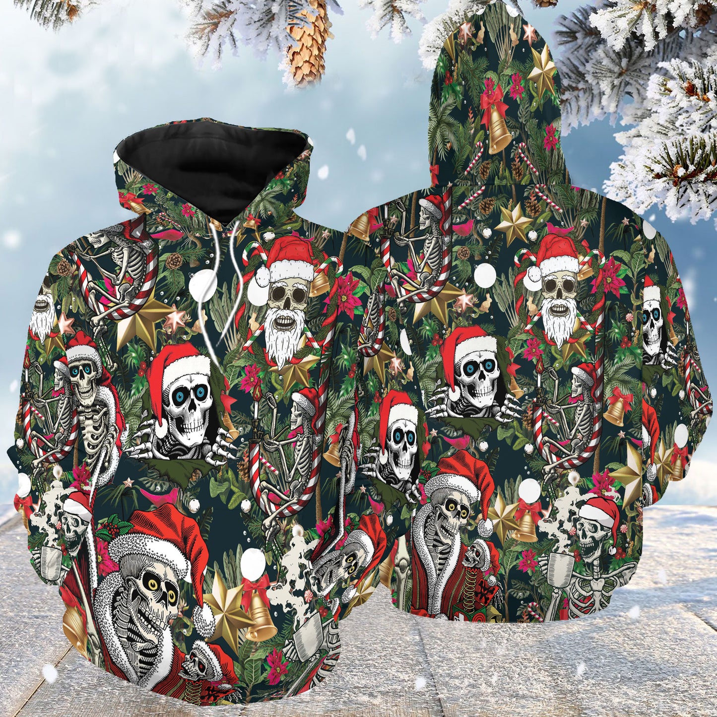 Santa Claus Skull G51211 unisex womens & mens, couples matching, friends, funny family sublimation 3D hoodie christmas holiday gifts (plus size available)