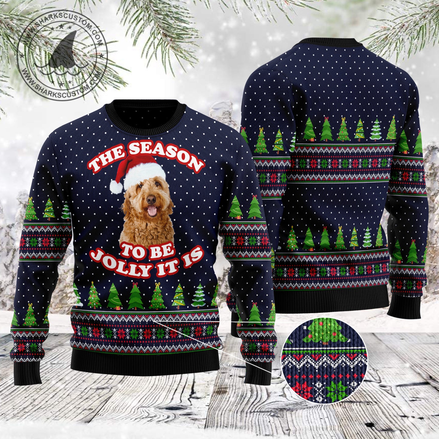 The Season To Be Jolly Goldendoodle TG51126 unisex womens & mens, couples matching, friends, dog lover, funny family ugly christmas holiday sweater gifts (plus size available)
