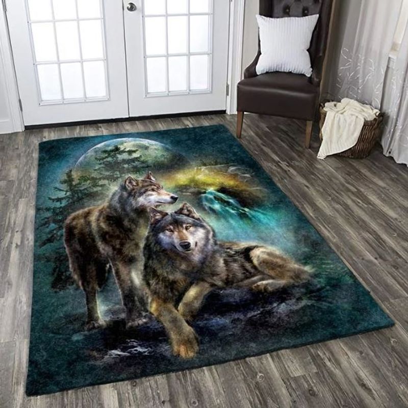 Gray Wolf Couple Rectangle Rug