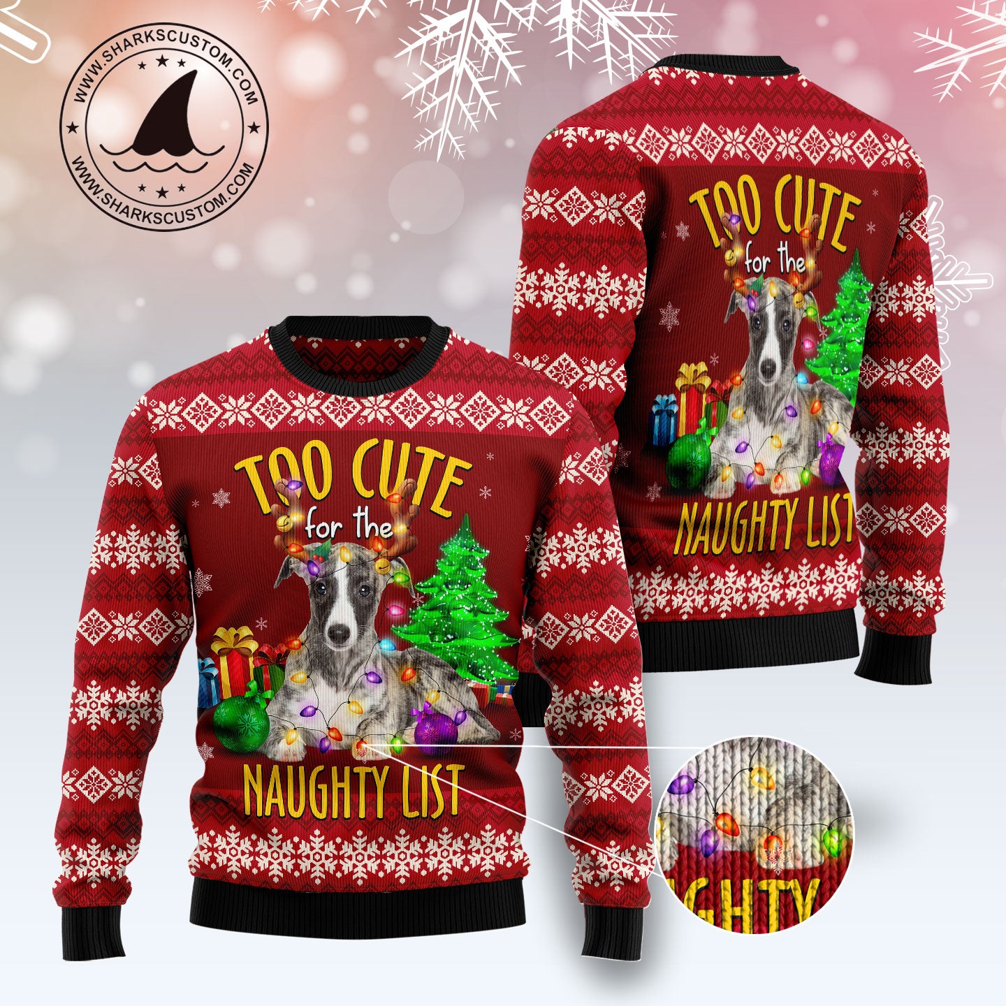 Greyhound Too Cute TY0912 unisex womens & mens, couples matching, friends, funny family ugly christmas holiday sweater gifts (plus size available)