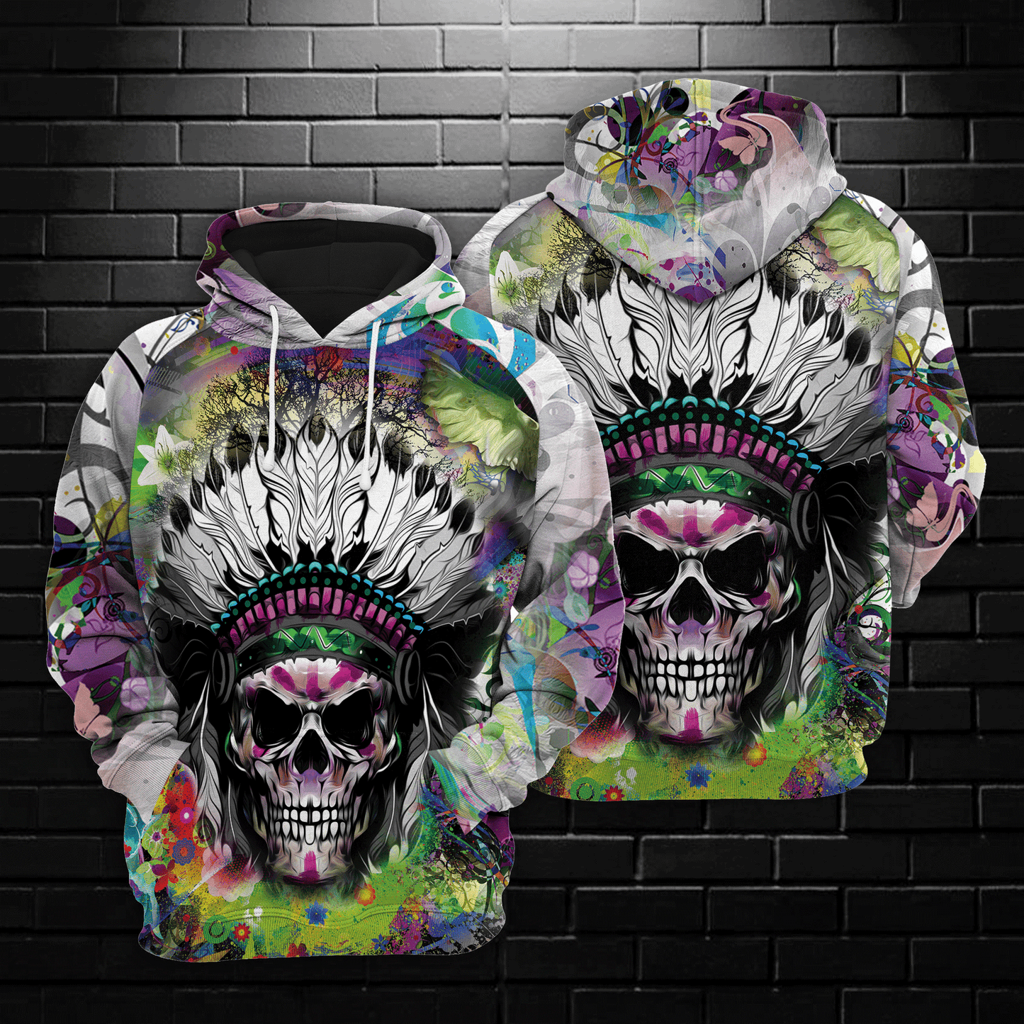 Indian Skull HT111202 Unisex womens & mens, couples matching, friends, funny family sublimation 3D hoodie christmas holiday gifts (plus size available)