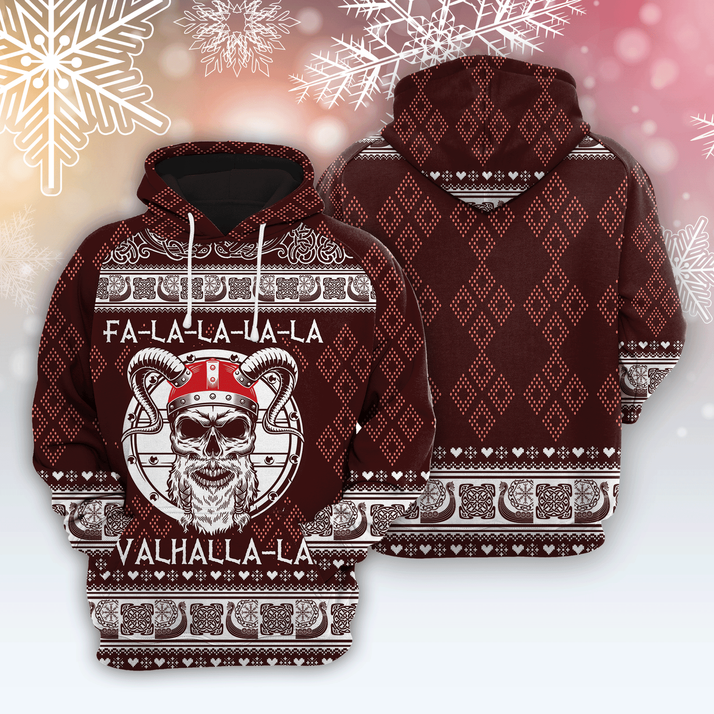 FA-LA-LA-LA-LA VALHALLA-LA HZ112507 unisex womens & mens, couples matching, friends, funny family sublimation 3D hoodie christmas holiday gifts (plus size available)