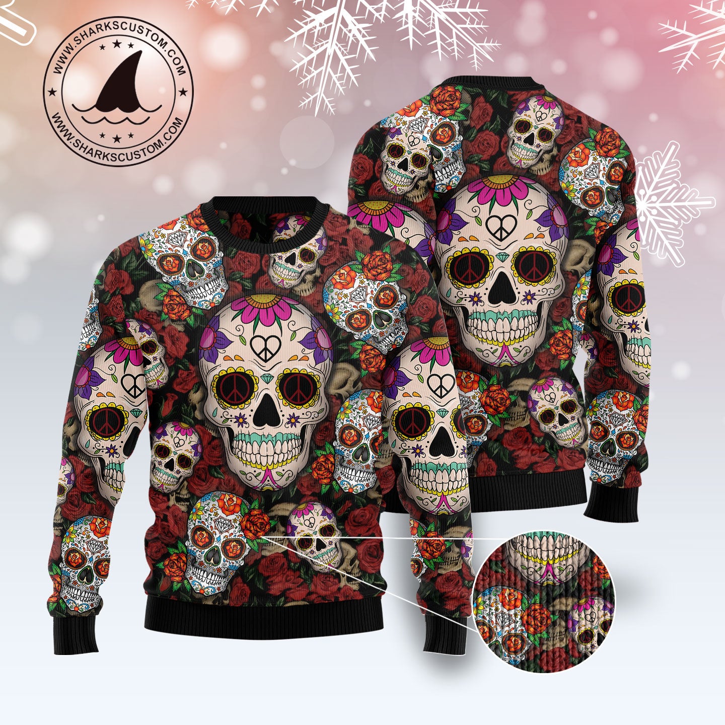Sugar Skull HZ112615 unisex womens & mens, couples matching, friends, funny family ugly christmas holiday sweater gifts (plus size available)