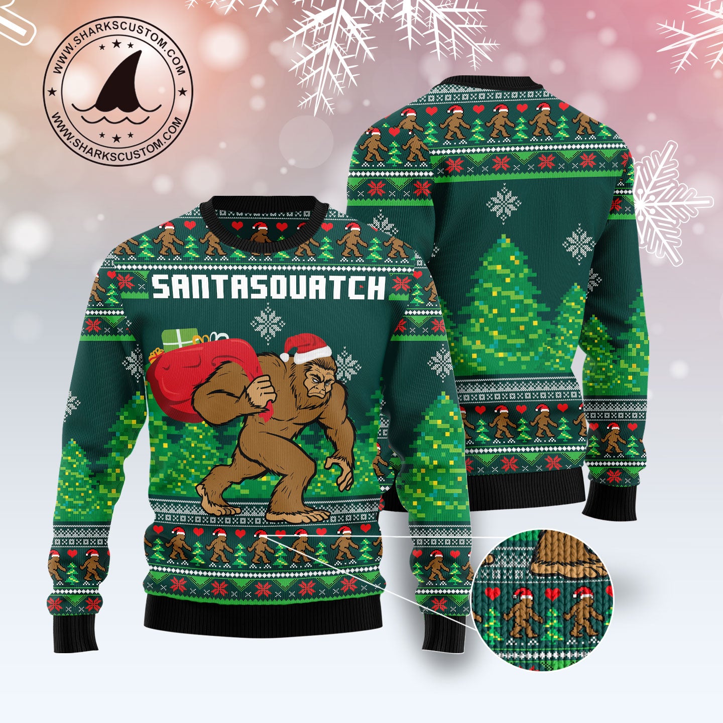Funny Santasquatch Bigfoot HZ112706 unisex womens & mens, couples matching, friends, funny family ugly christmas holiday sweater gifts (plus size available)