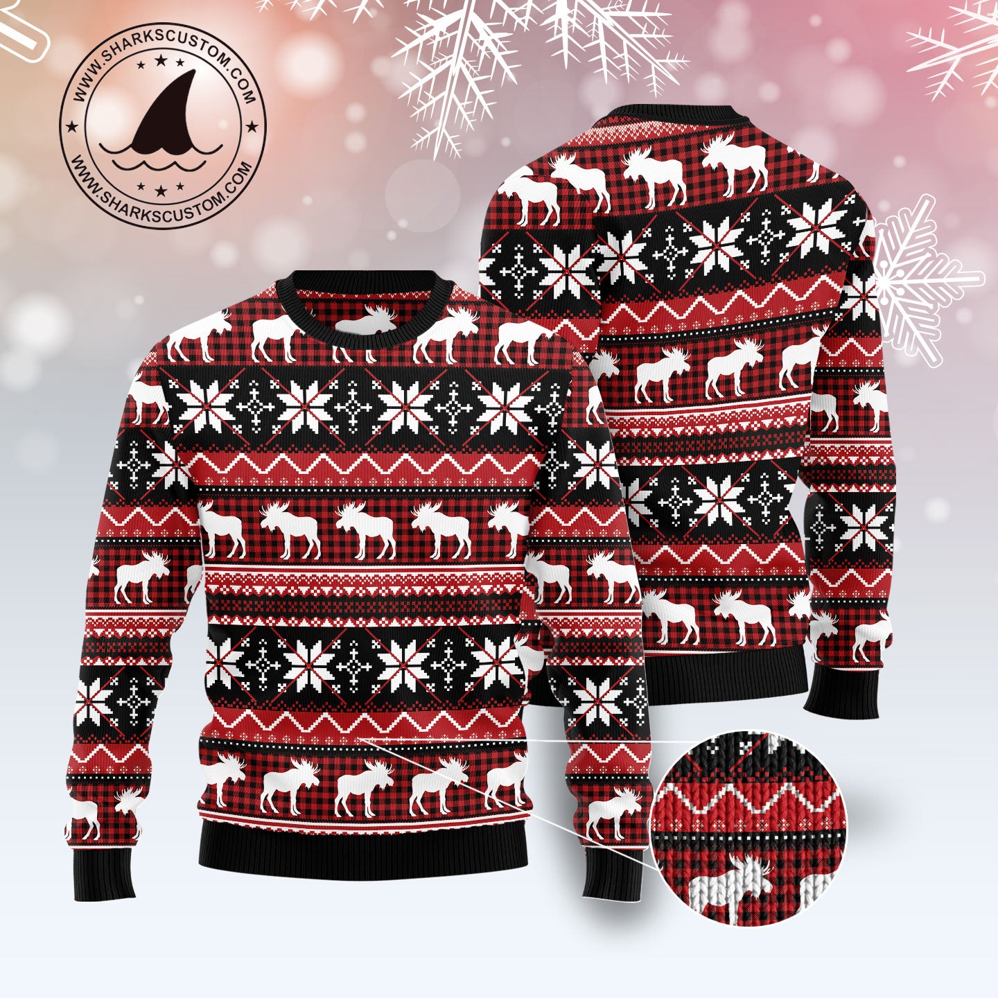 Moose Christmas HZ112709 unisex womens & mens, couples matching, friends, funny family ugly christmas holiday sweater gifts (plus size available)