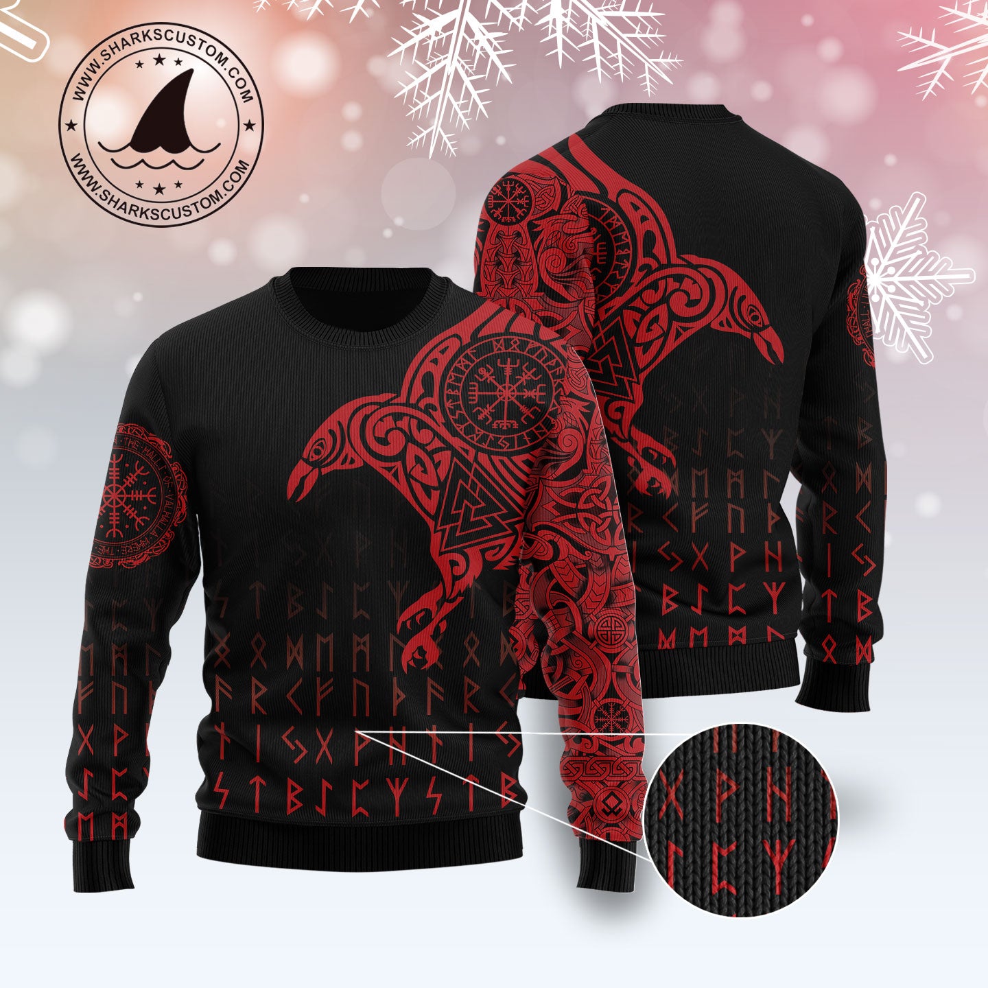 Vikings The Raven of Odin Tattoo HZ113003 unisex womens & mens, couples matching, friends, funny family ugly christmas holiday sweater gifts (plus size available)