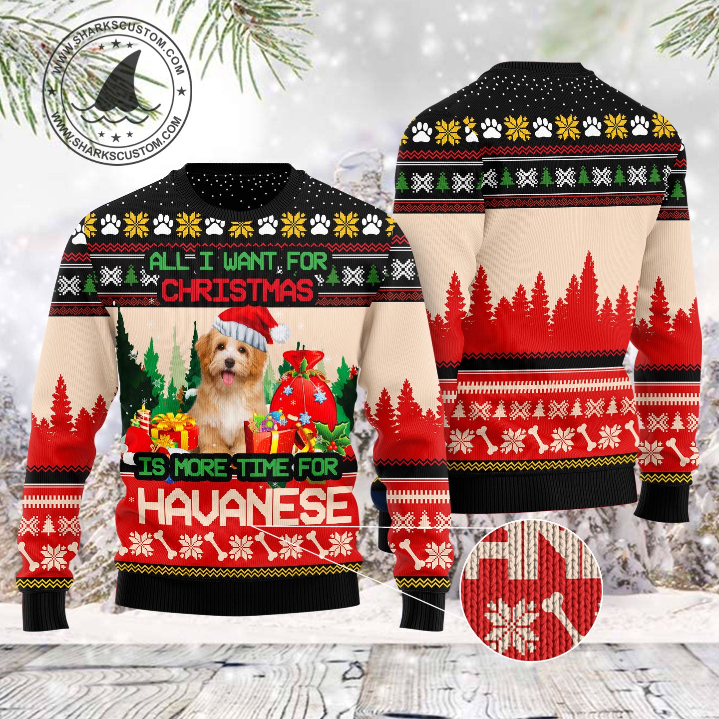 Havanese More Time TY0912 unisex womens & mens, couples matching, friends, funny family ugly christmas holiday sweater gifts (plus size available)