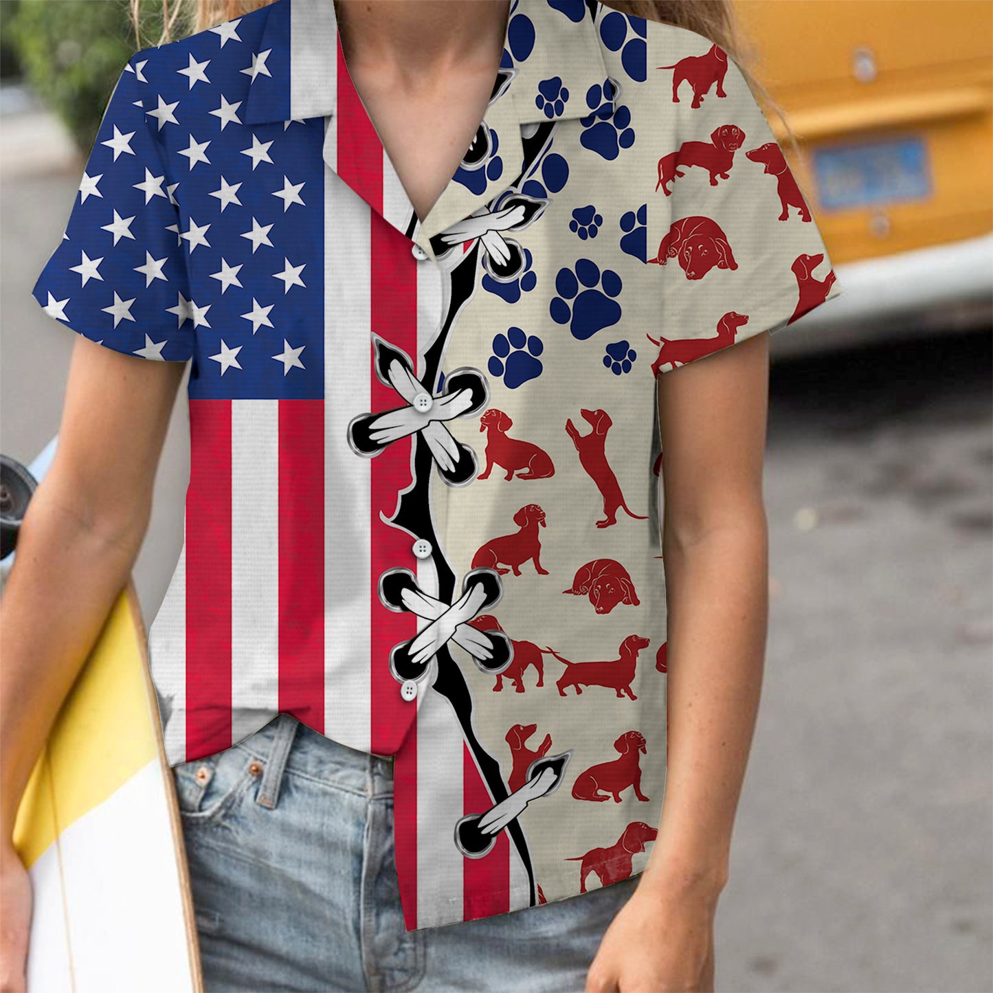 Hawaiian Hawaiian Shirt Unisex Women Men Couples Matching Friends Funny Family Hawaii Shirt Holiday Gifts - Dachshund Flag TY1504215