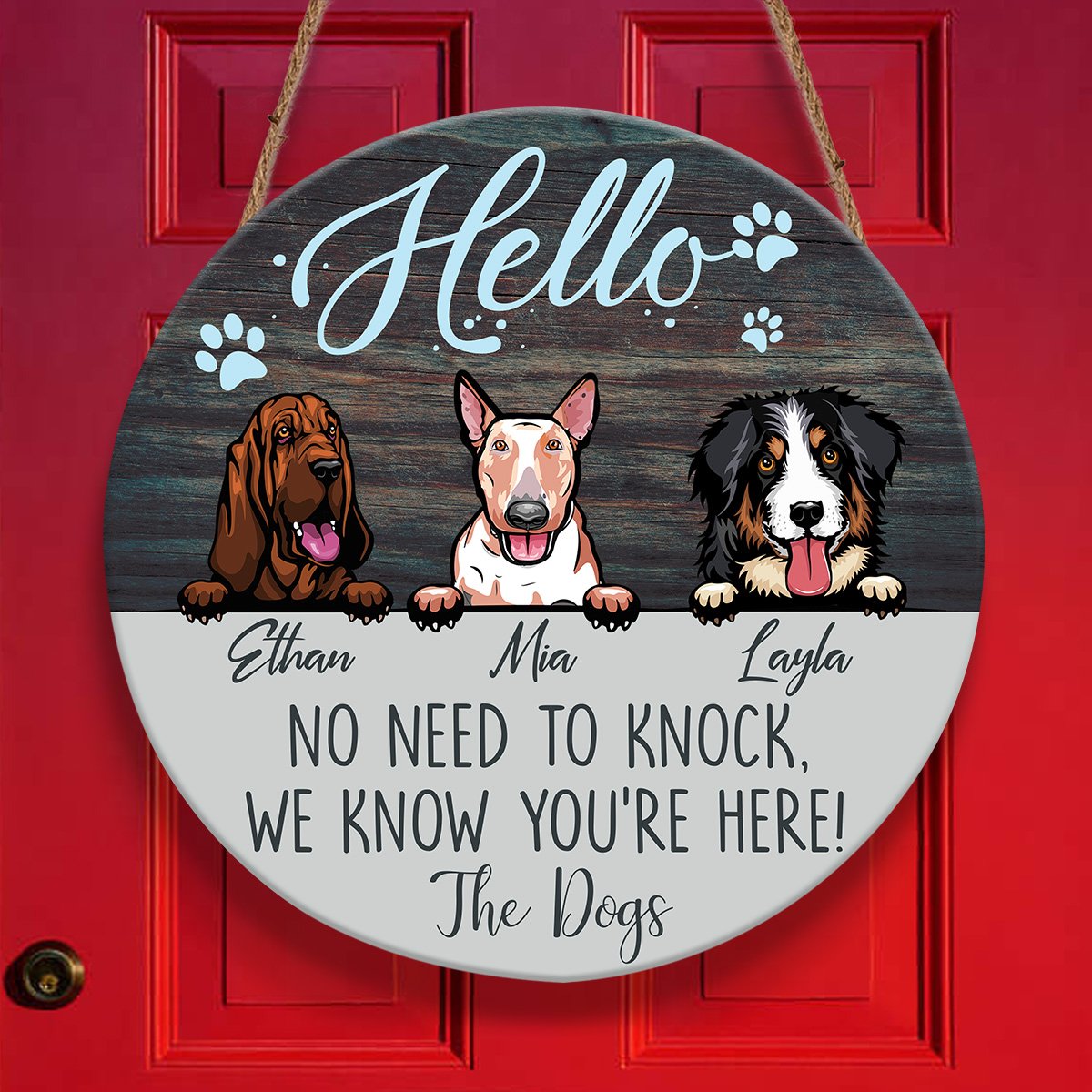Custom Name And Image No Need To Knock Dog Personalizedwitch Personalized Round Wood Sign Outdoor Decor