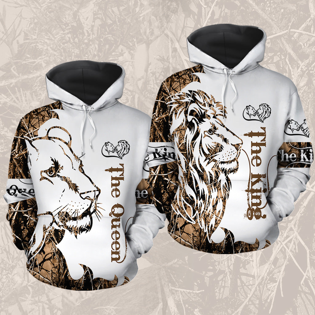 The King And The Queen Lion All Over Print Valentine Gift Couple Matching Hoodie