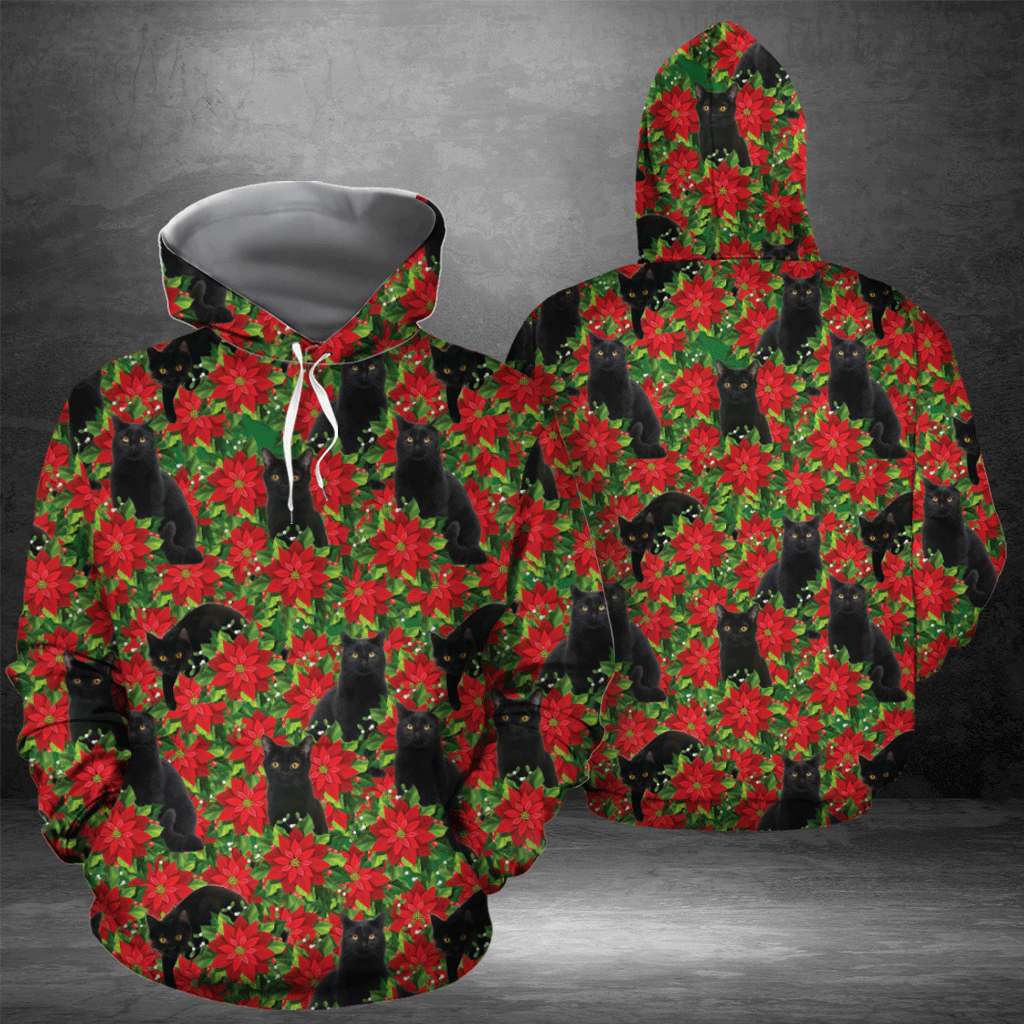 Black Cat Christmas Flower TY1811 - All Over Print Unisex Hoodie