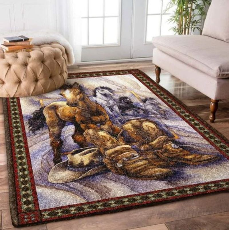 Horses Boot Cowboy Rectangle Rug