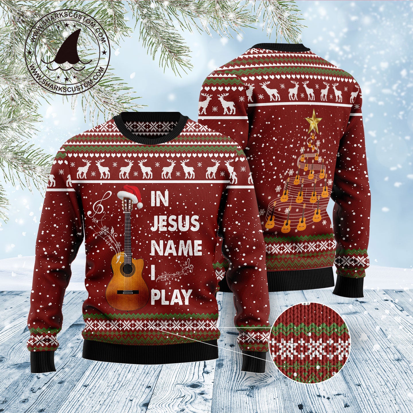 In Jesus Name I Play Guitar TG51023 Ugly Christmas Sweater