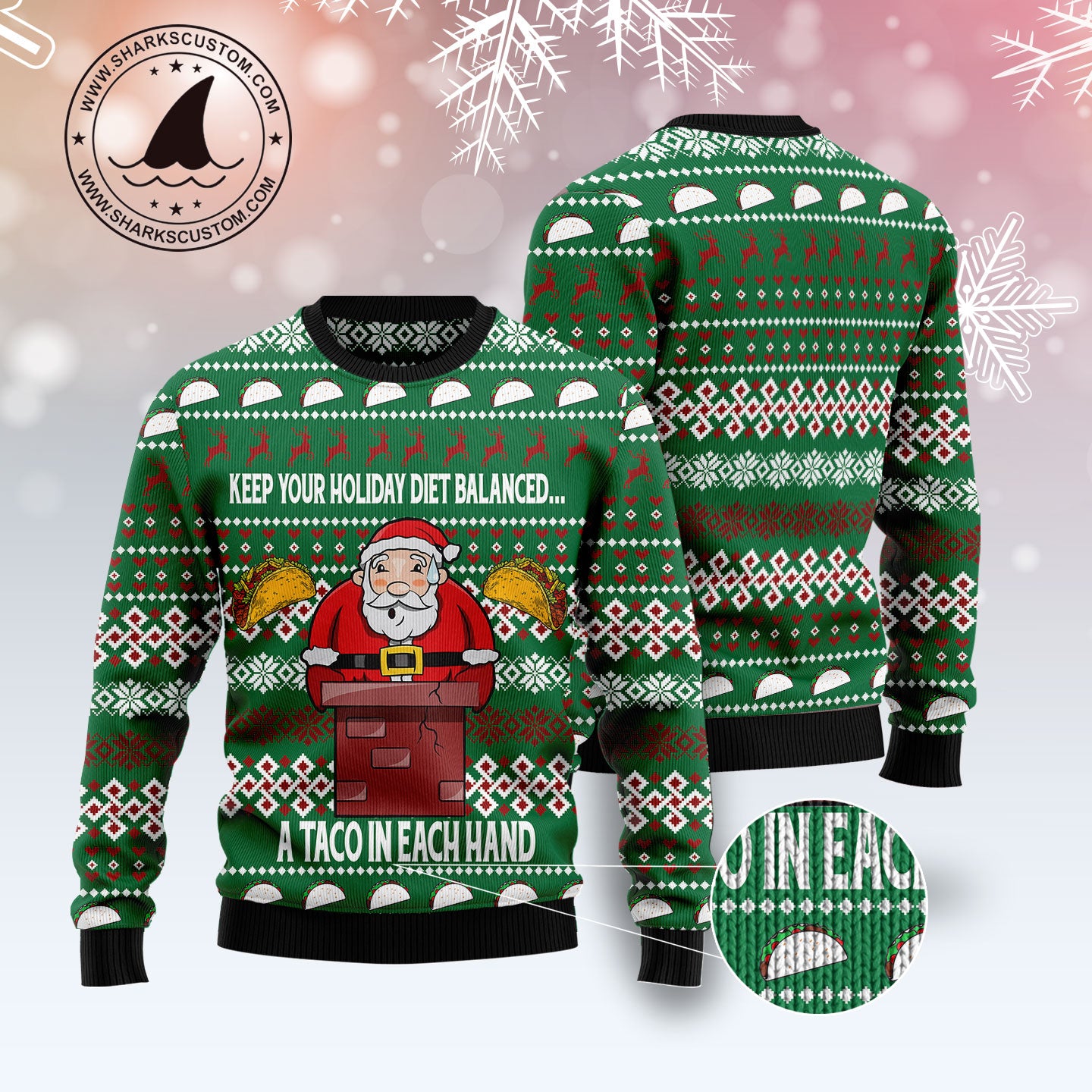 Keep Your Holiday Diet Balanced With Tacos TG51021 Ugly Christmas Sweater