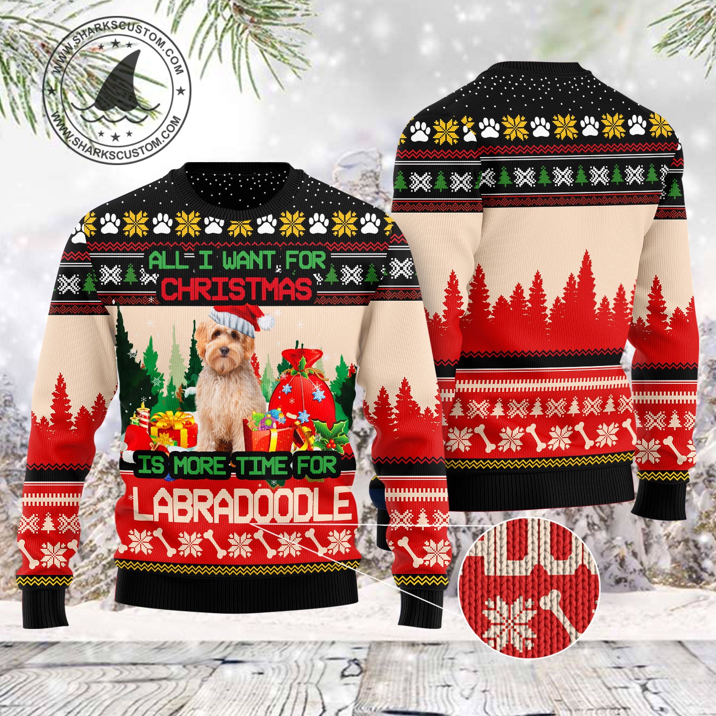 Labradoodle More Time TY0912 unisex womens & mens, couples matching, friends, funny family ugly christmas holiday sweater gifts (plus size available)