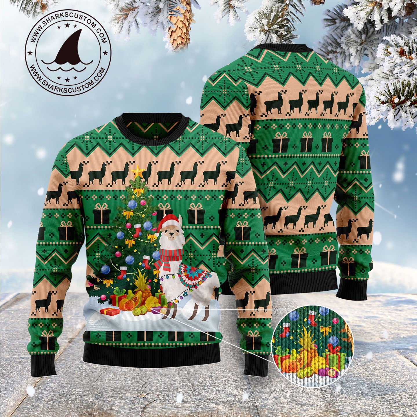 Christmas Tree Llama G5128 - Ugly Christmas Sweater unisex womens & mens, couples matching, friends, llama lover, funny family sweater gifts (plus size available)