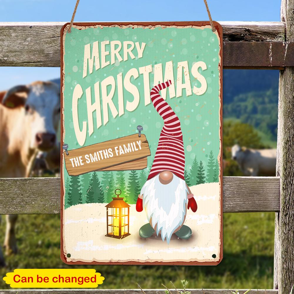 Merry Christmas Santa Gnome Personalizedwitch Personalized Christmas Metal Sign Outdoor Decor