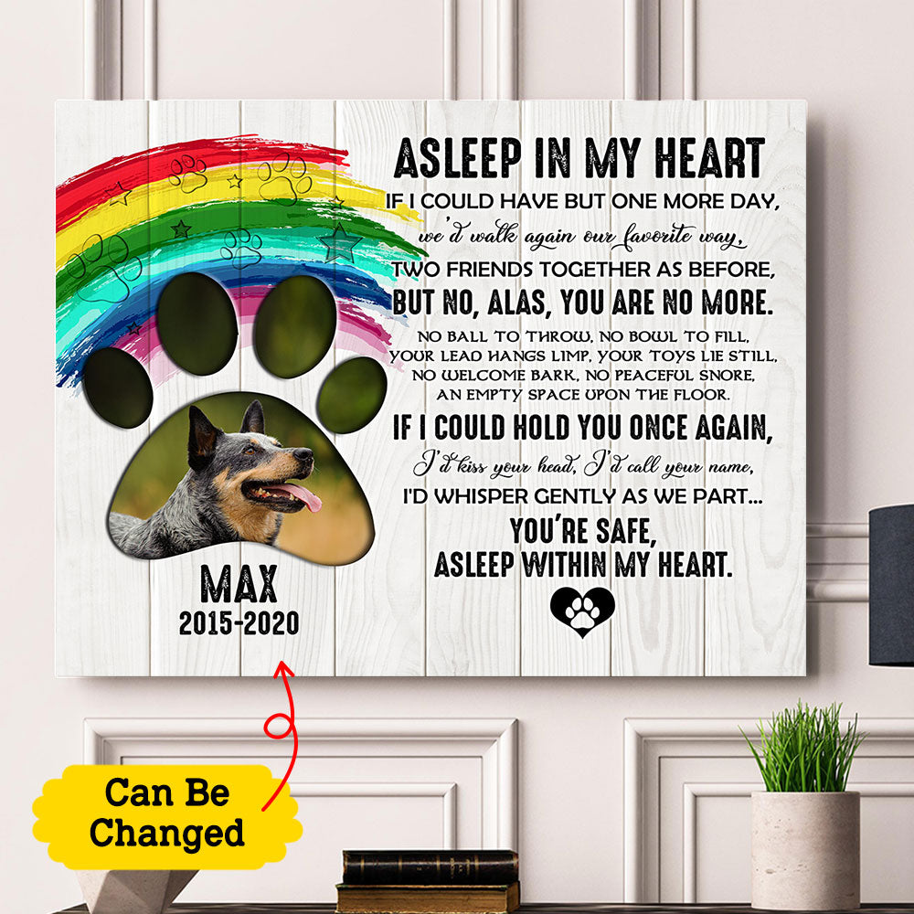 Custom Personalized memorial pet in heaven canvas print wall art unique meaningful family friends dog cat lovers gift ideas - Asleep In My Heart TY1603213