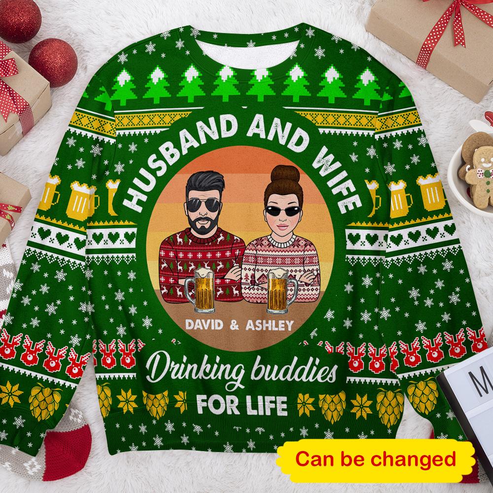 Husband & Wife Drinking Buddies For Life Personalizedwitch Couple Christmas Sweater