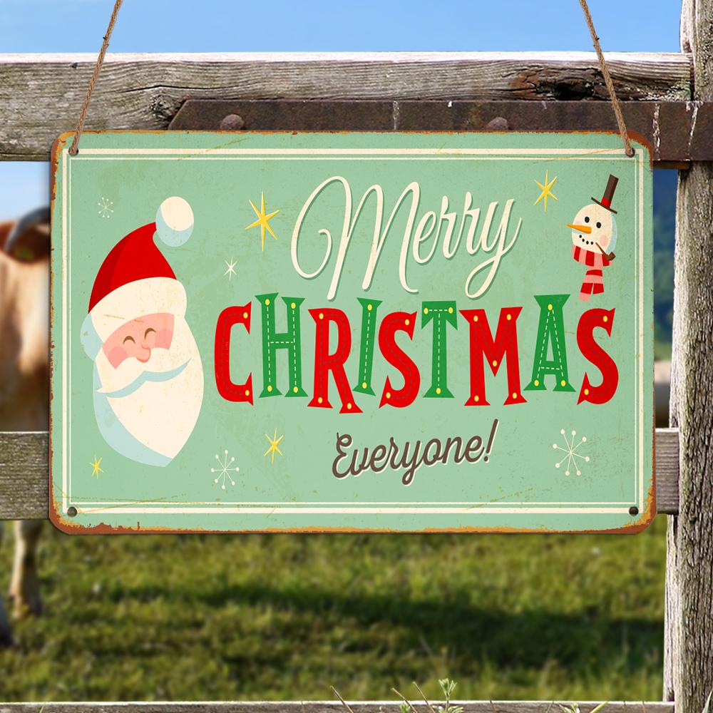 Merry Christmas Everyone Santa Snowman Personalizedwitch Christmas Metal Sign Outdoor Decor