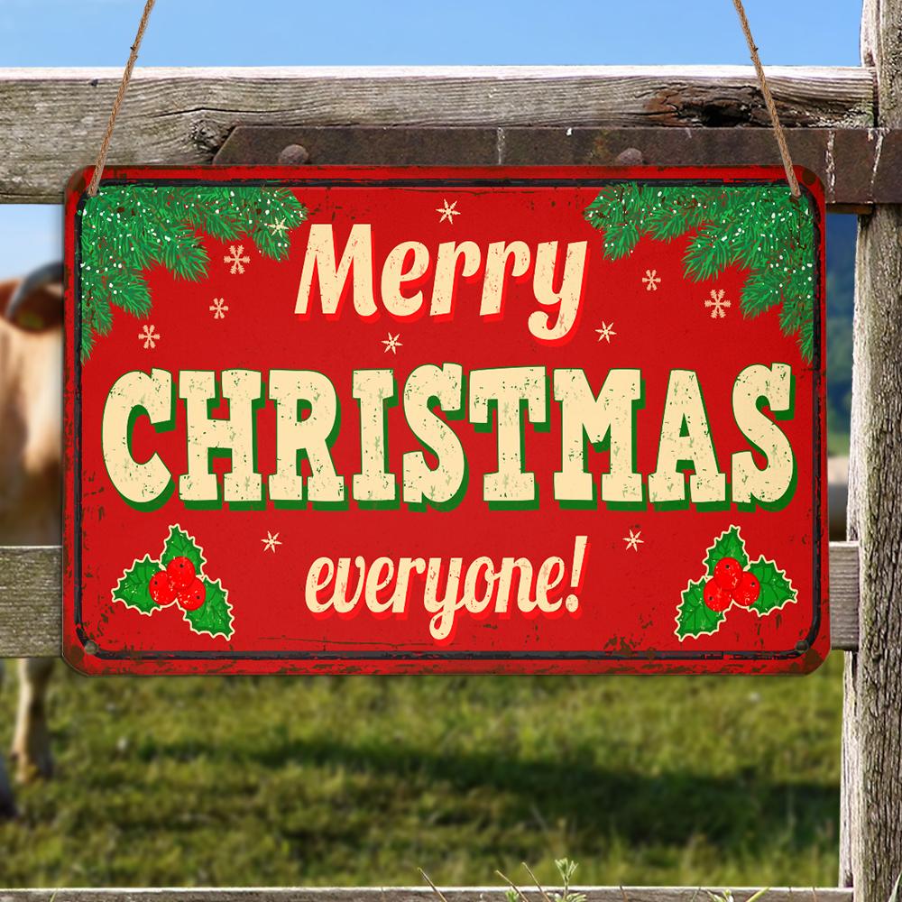 Merry Christmas Everyone Xmas Holly Personalizedwitch Christmas Metal Sign Outdoor Decor
