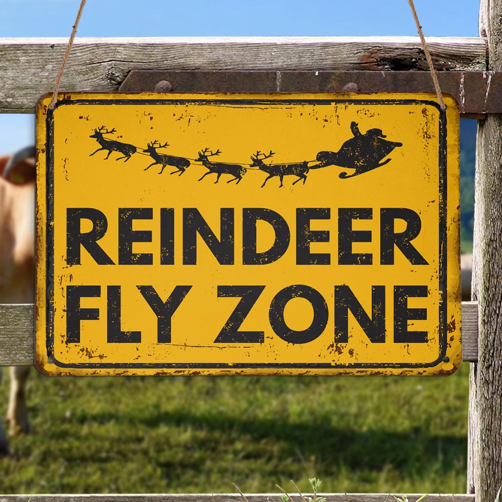 Reindeer Fly Zone Personalizedwitch Christmas Metal Sign Outdoor Decor