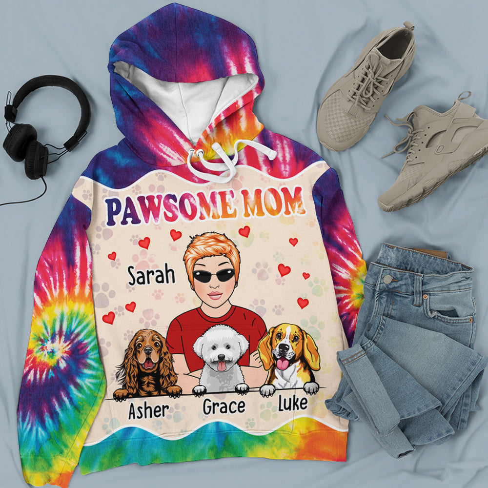 Pawsome Dog Mom Tie Dye Custom All Over Print Hoodie