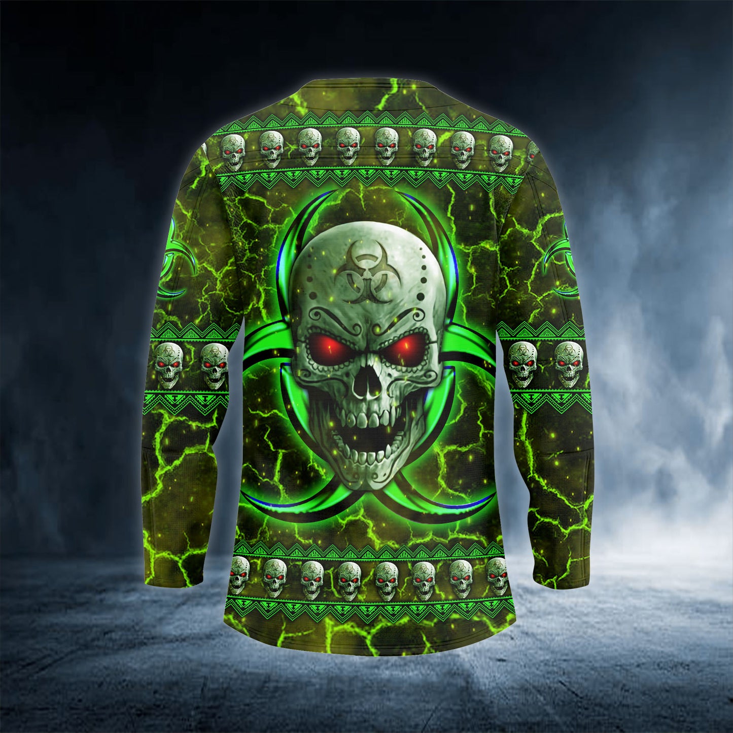 Biohazard Symbol Green Flame Skull Hockey Jersey