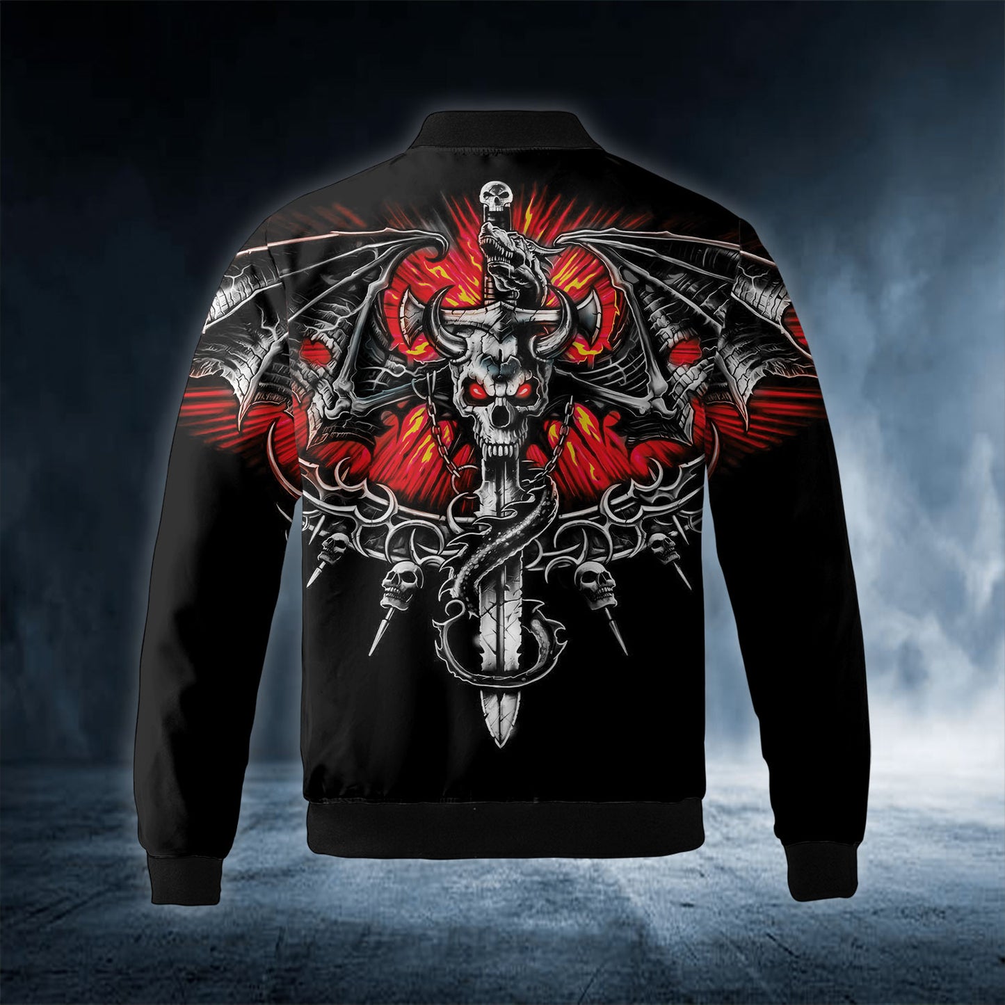Metal Fire Dragon Skull Bomber Jacket